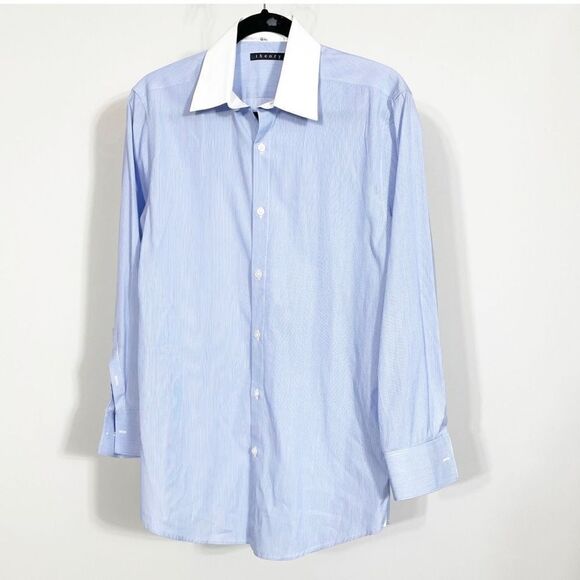 Tops - Theory Women's Blue Long Sleeves Pinstriped Cotton Poplin Shirt Size M